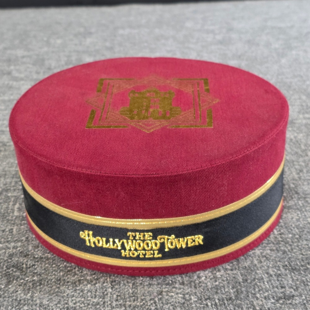 NWT Disney Tower of Terror Hollywood Tower Hotel Bellhop Hat Burgundy One Size